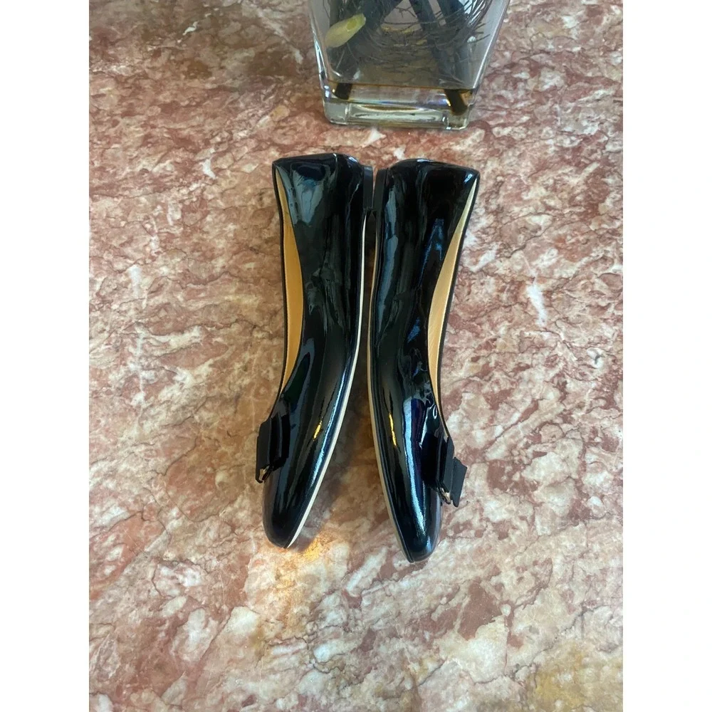 New Bruno Magli Mina Black Patent Leather Bow Ballet Flats Size 40 /US 9, $325